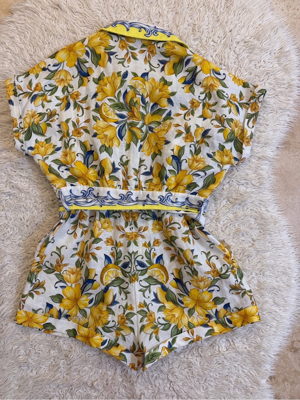 Farm Rio Yellow Floral Belted Shirt romper size M - Picture 4 of 7